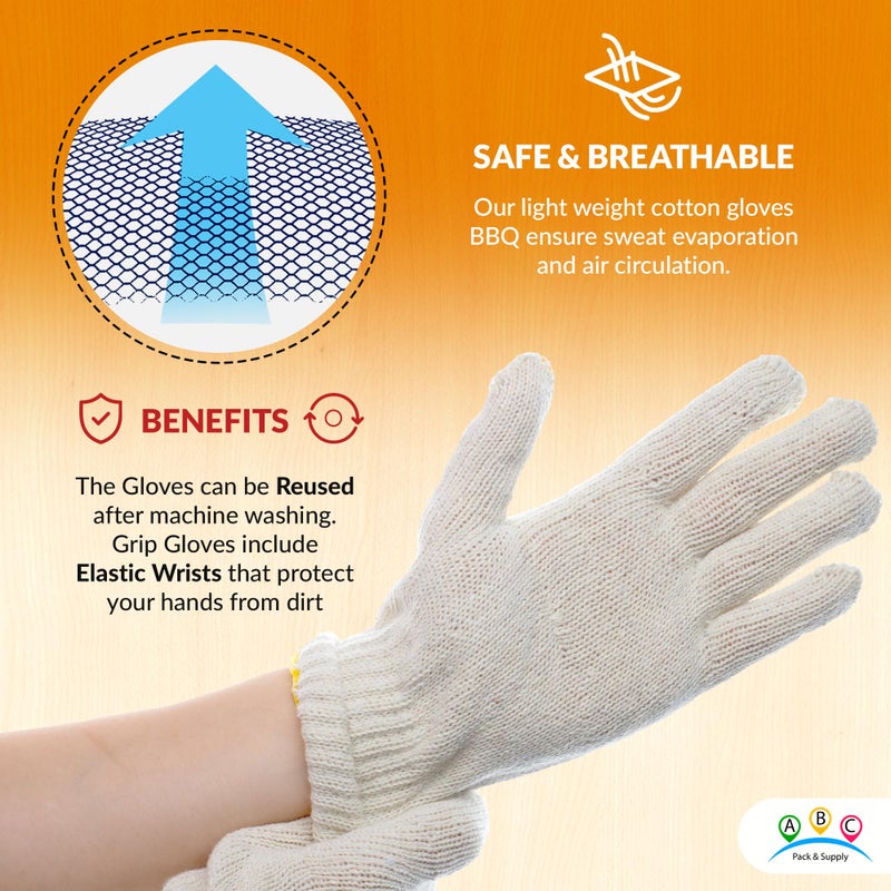 ABC Pack & Supply ABC 12 pairs String Knit Work Gloves, 10 Inch.Cotton and Polyester String Knit Gloves. Reusable Roping Gloves for Men and Women with Yellow Line. - Image 4